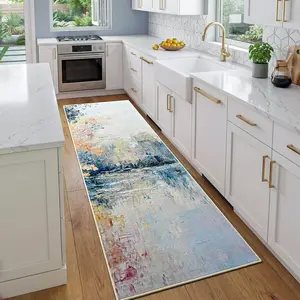 Hallway Runner Rug, 2x6 Abstract Washable Runner Rugs with Non Slip Backing, Ultra Soft Modern Printed Carpet for Bedroom Kitchen Entryway Laundry Farmhouse   Office Decor, Blue