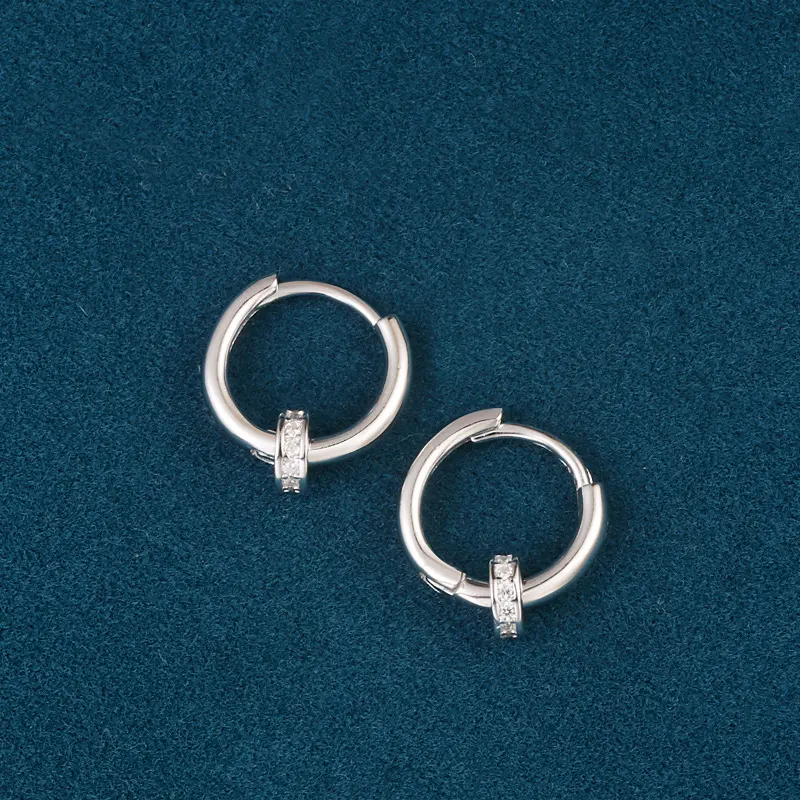 925 Sterling Silver Clip-On Earrings, Unisex Geometric Circular Design with Artificial Diamonds, Hypoallergenic for Daily Wear