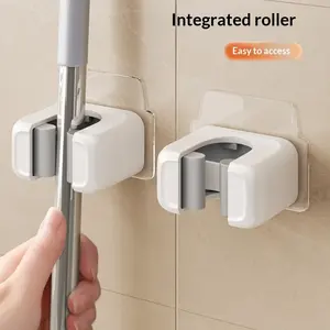 2PC New mop wall hanging clip without punching hook toilet bathroom wall broom storage rack mop clip