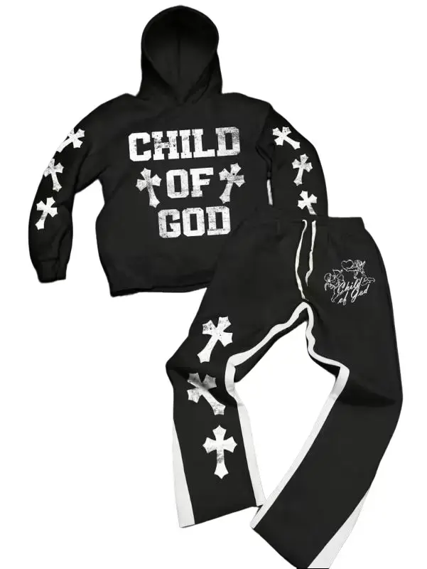 Women's 2-Piece Loungewear Set, Casual Polyester Hoodie and Sweatpants with Letter Star Print, Machine Washable, Polyester Fits, Letter Print, Outfit Set, Fashion Clothing Set