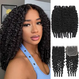 ALHER Burmese Curly Bundles Human Hair 3 Bundles With 4x4 Closure, 15A Salon-Grade Water Wave 3c4a with Spiral Curly End 3 Bundles and 13x4 HD Lace Frontal Free Part Thick Soft 100% Raw Hair 14 16 18+14 Inch
