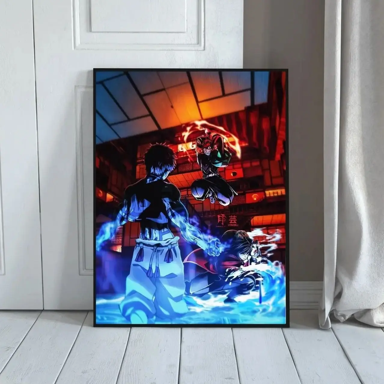 (No frame) Demon Slayer Infinity Castle Poster Tanjiro Giyu vs Akaza Wall Art Anime Battle Scene Framed Print Japanese Anime Room Decor