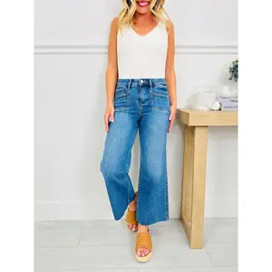 Top Of The Crop Tummy Control Wide Leg Cropped Jeans