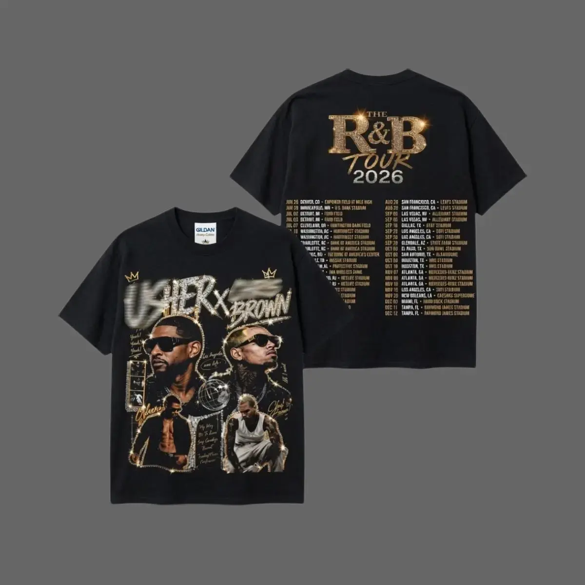 Ch.Brown Usher Raymond The R&B Tour 2026 Unisex Tee , GILDAN T-SHIRT.