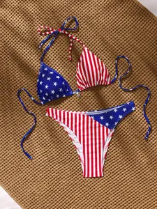VYNCE Halter bikini set USA flag print 4th of July beach vacation