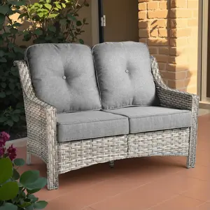 OVIOS 2-Piece Outdoor Patio Loveseat Set, Wicker Sofa with Cushions, All-Weather Outdoor Seating for Backyard Patio Porch Deck Garden Balcony Patio Furniture Set Lounge