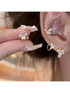 Fashion Exquisite Synthetic Zircon Butterfly Non-Pierced Ear Clip for Women New Light Luxury Niche Design Ear Cuff High-End Earrings Ear Jewelry