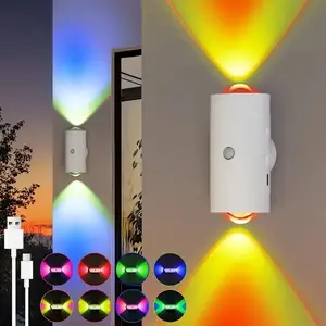 Rechargeable LED Smart Night Light with Motion Sensor Wall Lamp, RGB Gradient Ambient Light, Adjustable Brightness Indoor Light, Light Dimmable, Magnetic Ladder Light, Suitable for Entrance, Bedside, Table, Closet, Emergency