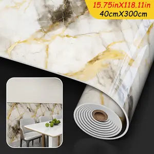 Self-Adhesive Faux Marble Wall Panel, Fireproof Waterproof, Realistic Look, Marble Backsplash Wallpaper, 15.75x118.11 Inches, Living Room Decoration