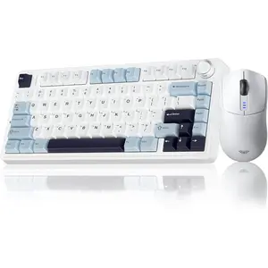 Keyboard and  Combo, F75 75% Mechanical Keyboards, Hot Swappable Custom Keyboard+SC580  Gaming  White