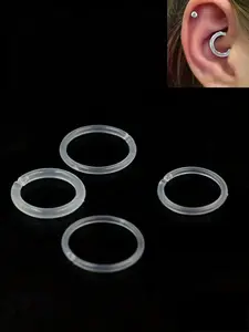4pcs Clear Plastic Segment Rings, Casual Style Tragus Clicker Hoop Earrings, Helix Cartilage Daith Piercing Jewelry, Ear Accessories, Helix Pierced Ring