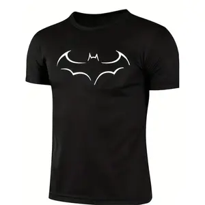 2024 Large Size Men's Casual Cotton T-Shirt with Bat Print Short Sleeve Summer Fashion