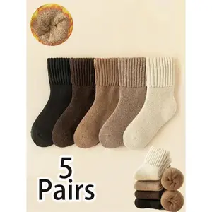 Women’s Mid-Calf Fleece Lined Socks, Soft and Warm Winter Floor Socks, Multi-Color Sleeping Socks for Fall and Winter Comfort