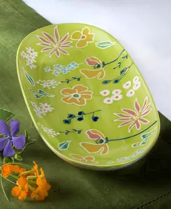 Primavera Handpainted Stoneware Oval Tray
