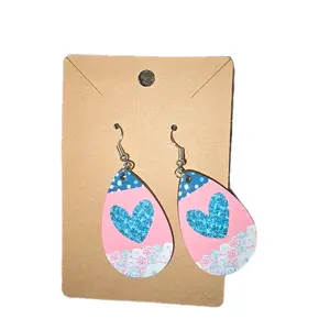 Handmade Heart Teardrop Earrings - Hypoallergenic, 1 x 1.6 Inches, Rubber Backing Included, 3mm Width, Purple Heart Design with Blue Accents