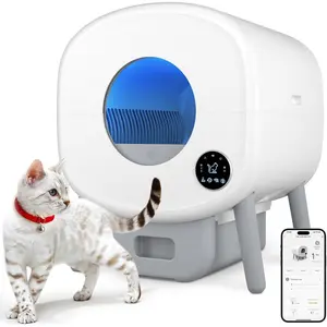 Cumrige Self Cleaning Litter Box, Large Capacity Automatic Cat Litter Box Self Cleaning for Cats, App Control,Safety Protection, 2 Roll Garbage Bags,White & Grey