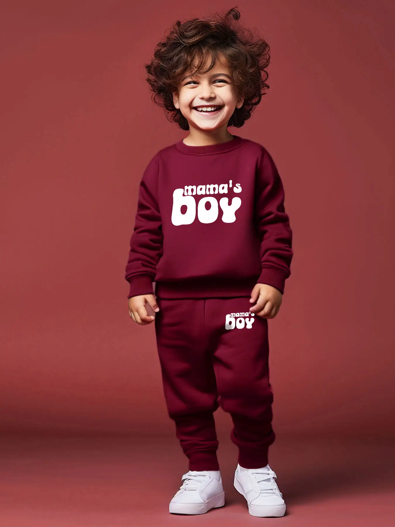 Boys' Round Neck Fashion Cartoon Heart Letter Print Long Pants Set, Trendy for Kids, Comfortable and Versatile Everyday Wear, Fall outfit