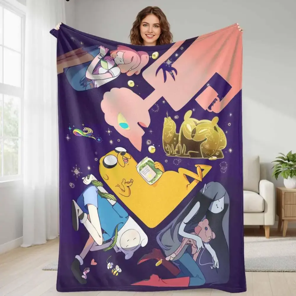 Adventure Time Whimsical Cartoon Flannel Blanket - Super Soft, Lightweight, Warm - Ideal for Dorm Room, Couch & Gifting to Cartoon Lovers (Illustrated Character Blanket), Illustrated Character Blankets