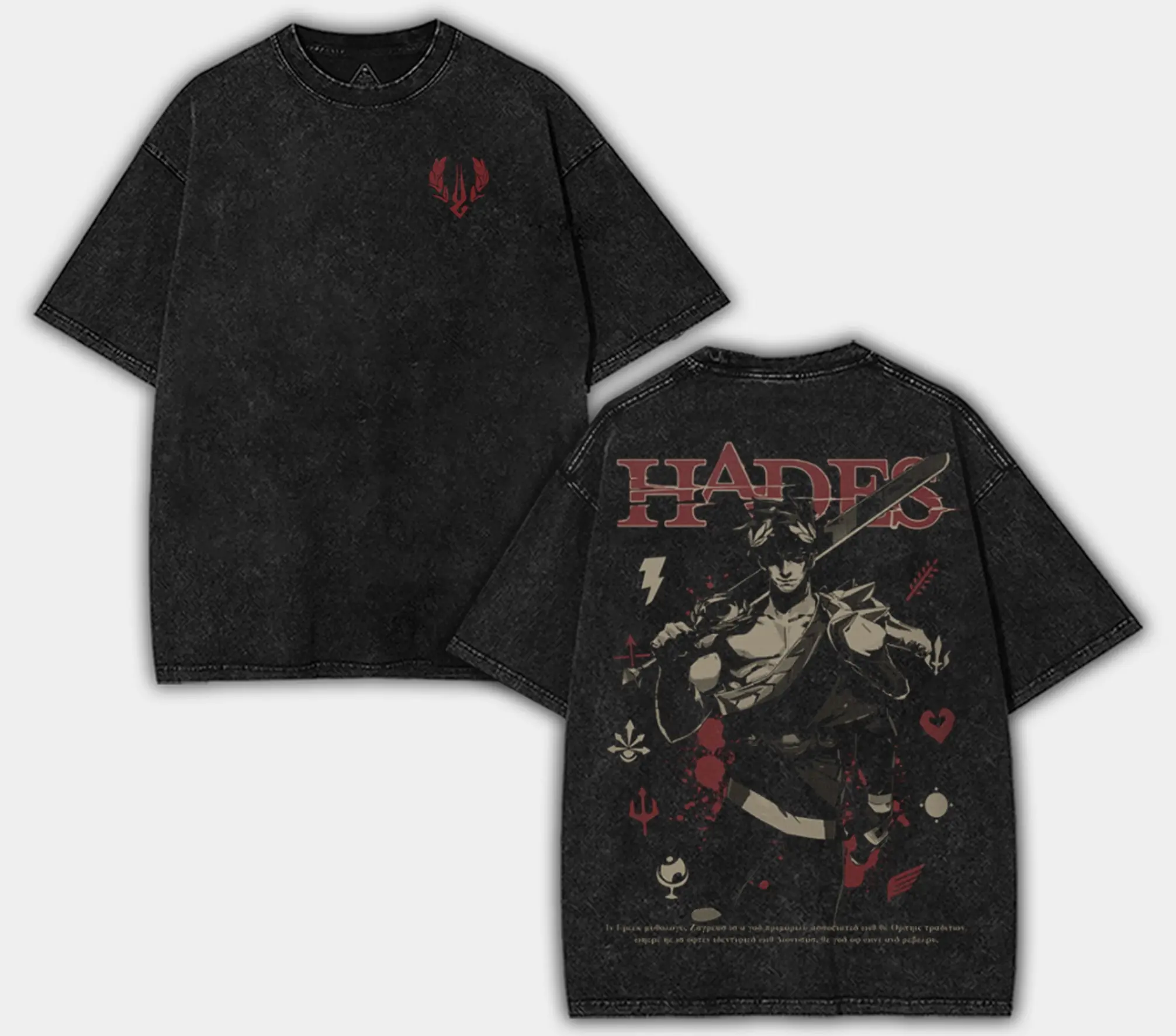 Hades Washed Unisex Graphic Tees, Casual Crewneck Short Sleeve Washed Tshirt 2 Sided Cotton unisex graphic tees gamer merch