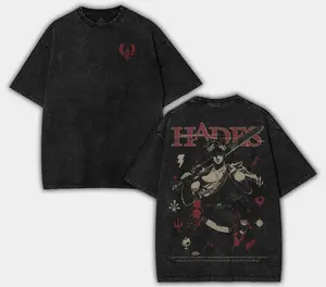 Hades Washed Unisex Graphic Tees, Casual Crewneck Short Sleeve Washed Tshirt 2 Sided Cotton unisex graphic tees gamer merch