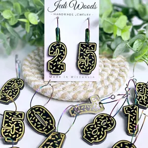 Gold and Black Customizable Birthday Cake Candle Earrings