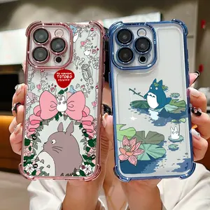 Anime Cute Totoroes Plating Case For iPhone 17 17Air 16 15 14 13 12 11 Pro Max X XSMax Plus Anti-Fall Airabag Back Cover Shockproof Protector