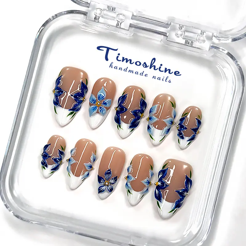 Timoshine | VANILLA FRENCH 10PCS Handmade Press On Nails REUSABLE 3D Gel fake nails acrylic press nails