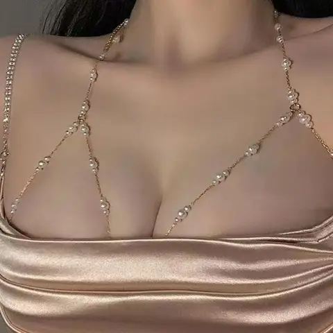 Women's Elegant Faux Pearl Decorated Body Chain, Exquisite Trendy Chest Chain, Fashionable Body Jewelry for Party & Daily Decoration Lady, Accessories