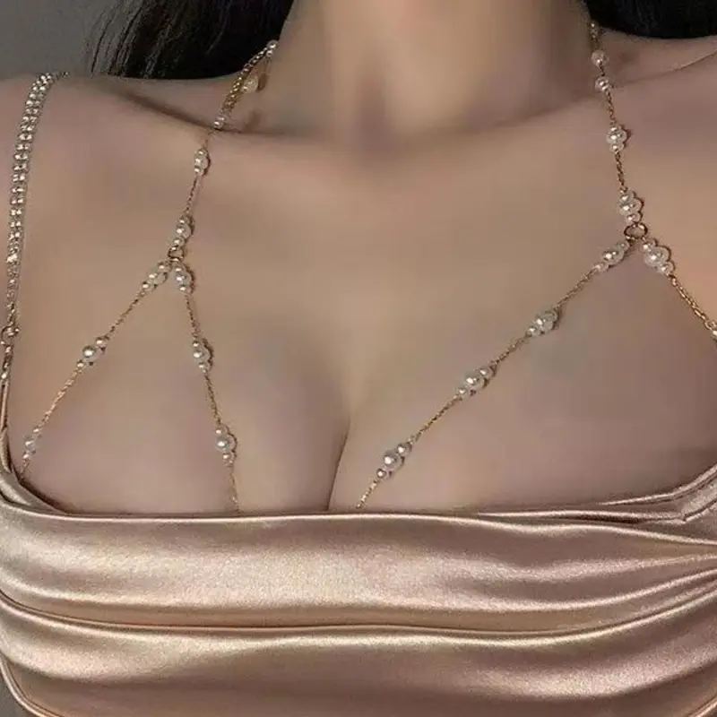 Women's Elegant Faux Pearl Decorated Body Chain, Exquisite Trendy Chest Chain, Fashionable Body Jewelry for Party & Daily Decoration Lady, Accessories