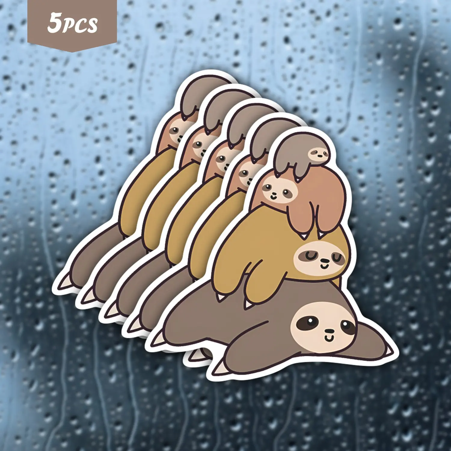 5Pcs Sloth Family Stack Waterproof Vinyl Sticker, Self-Adhesive Decal, Car Stickers, Car Decals, Suitable For Water Bottles, Laptops, Cars, Tablets, Ideal For Family Fans, Cozy Vibe Seekers And Cute Animal Enthusiasts