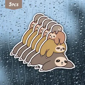 5Pcs Sloth Family Stack Waterproof Vinyl Sticker, Self-Adhesive Decal, Suitable For Water Bottles, Laptops, Cars, Tablets, Ideal For Family Fans, Cozy Vibe Seekers And Cute Animal Enthusiasts