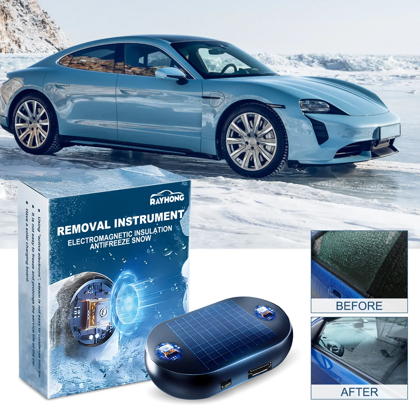ABS Assistive Anti-Freeze Defrosting Device Car Windshield Rearview Mirror Ice Scraper Portable Interference Prevention Frost Remover Rechargeable Tool Set of 2 for Left and Right Drivers