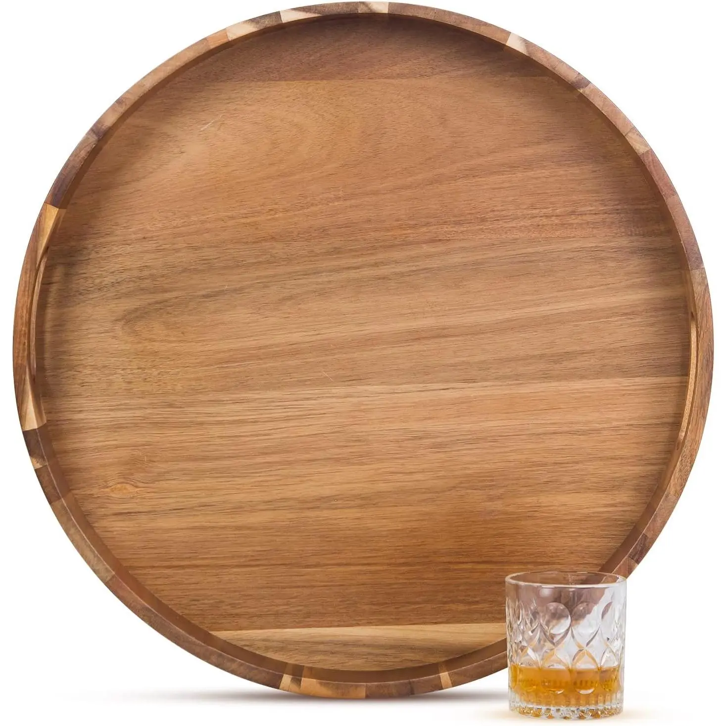 Ottoman Tray, Round Ottoman Tray with Handles 22 Inches  Wooden Serving Decorative Trays for Living Room Coffee Table