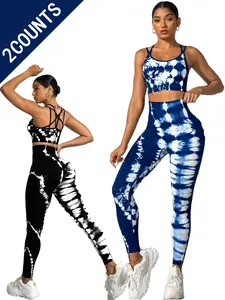 Blue Dye Tie-Dye Yoga Set, Super Fashionable & Extremely Comfortable, Perfect for Exercise, Yoga or Daily Wear, High-Waist Leggings, Stretchable Activewear