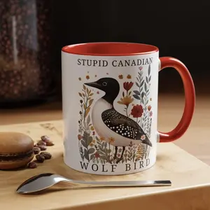 Stupid Canadian Wolf Bird Pottery Mug, Heated Movie Rivalry Hollander Rozanov LGBT Hockey Romance Gift