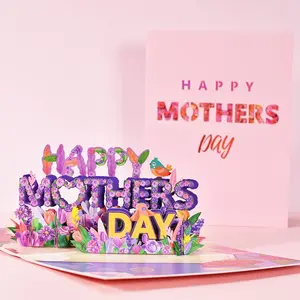 3D Happy Mother's Day Card, 1 Set Flower & Letter Pattern Greeting Card with Envelope, Creative Gift Card for Mother, Gift for Mom