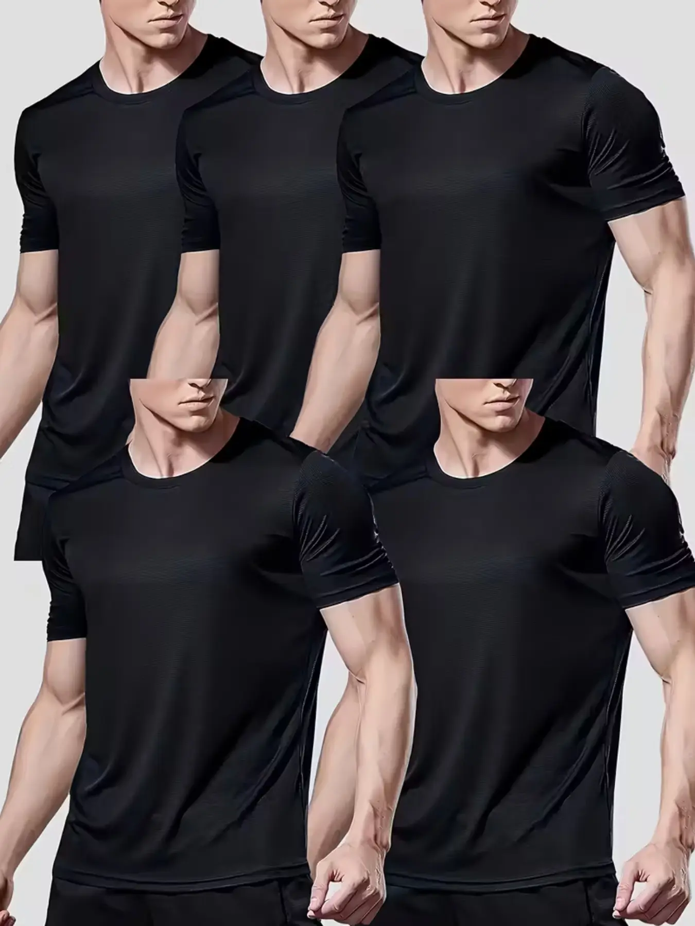 Men's Sport Quick-Dry Short Sleeve T-Shirt Set of 5, Pure Color Round Neck Training Top, Breathable Fast Drying, Gym Essential, Athletic Sports Clothing, Activewear T Shirt, Sporty T Shirt, Fitness Sport Top