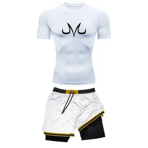 Men Anime Print Compression Workout Tracksuit, Short Sleeve Fitted Tee 2-in-1 Layered Athletic Shorts, Summer Gym Running Training Sportswear Set#Summer#outdoor fun