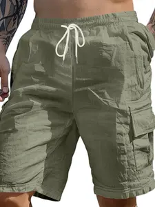 High-quality linen-feel sport shorts featuring a boyfriend-style design with multiple pockets, casual gym shorts, drawstring waist, and large pockets, perfect for both workouts and leisure wear. Multiple colors available