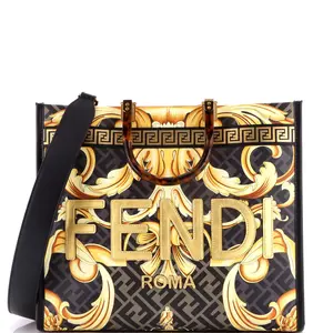 Pre-owned VERSACE Canvas Coated, Leather Tote Bags REBAG x Fendi Fendace Sunshine Shopper Tote Printed Zucca Jacquard Medium by Rebag