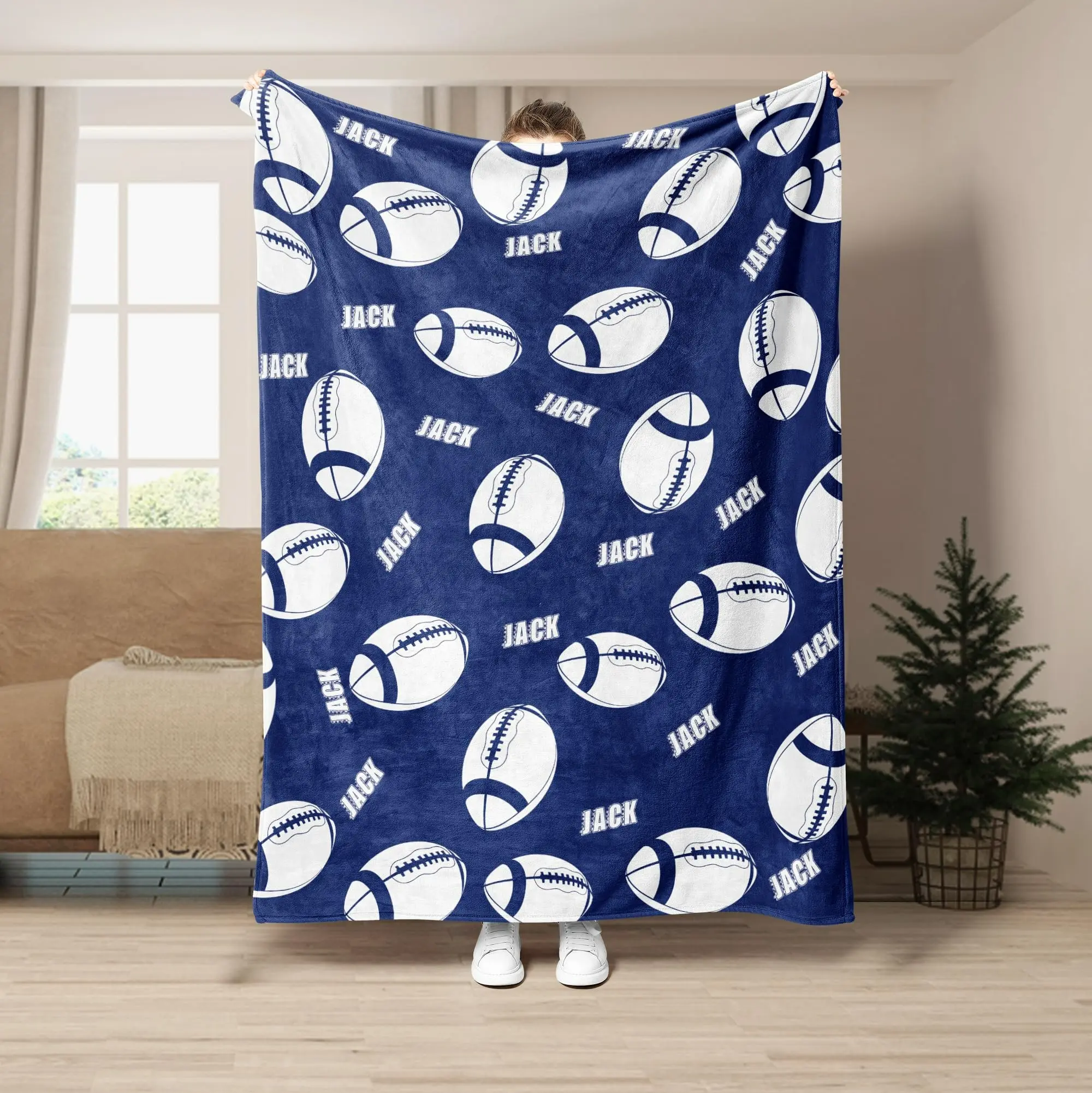 Custom Name Football Print Blanket Personalized Sports Pattern