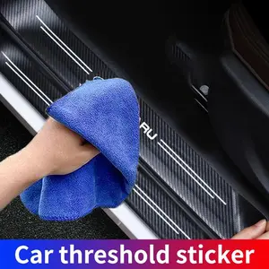 4Pcs For Subaru LOGO Car Door Threshold Carbon Fiber Door Sill Protection Strip Scuff Plate Decorative Badge Sticker Accessories