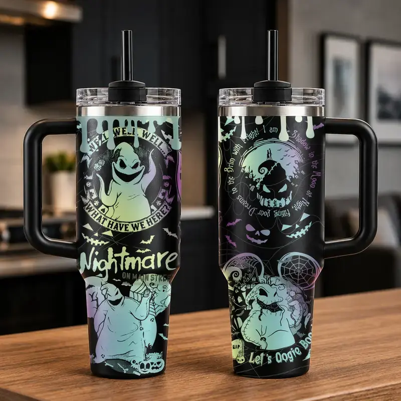[Gift box and straw] V2 Oogie Boogie Halloween Horror Tumbler 20oz, 40oz Stainless Steel Tumbler With Handle and Straw  Double Wall Vacuum Travel Mug, Witch Magic Potion Design Coffee Cup