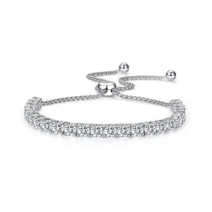 MDFUN 3–5mm Round Cubic Zirconia Tennis Bracelet for Women & Men  Adjustable Length  Thin & Stackable Design  Elegant Everyday Jewelry  Perfect Birthday Gift