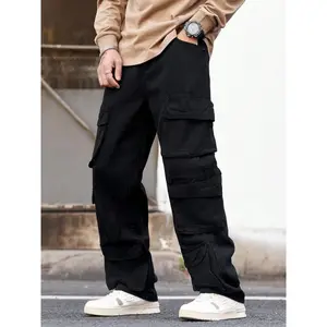 Men’s Denim Cargo Pants, Street Style Rock Fashion, Multi-Pocket Loose Fit Wide Leg Jeans, Perfect for Music Festivals & Gatherings