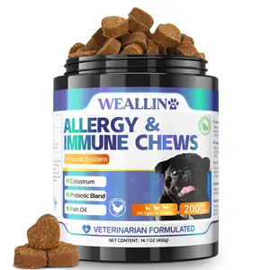 WEALLIN Probiotic & Omega-3 Dog chews - Allergy Relief & lmmune support- Skin & Coat Health, Gut Balance, Reduces Paw Licking & itching- Nutritional Supplement for Sensitive Dogs-200 Pcs, 3 Months suppl