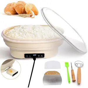 Heating Sourdough Starter Kit, Electric Thermostatic  Bread Proofing Basket Set with 6 Timer & Temp Settings Dishwasher Safe, Foldable Sourdough Starter Bowl, Starter Baking Kit