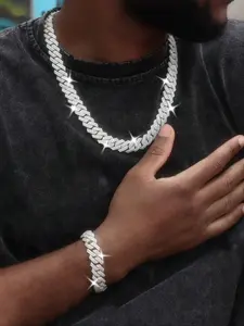 Men's Rhinestone Cuban Link Chain Necklace, Hip Hop Street Style Jewelry, Diamond Design Pendant, Fashion Accessory for All Occasions