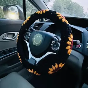Women's Sunflower Steering Wheel Cover, Non-Slip Crochet Design, Cute Boho Universal-Fit Car Interior Decor Accessory