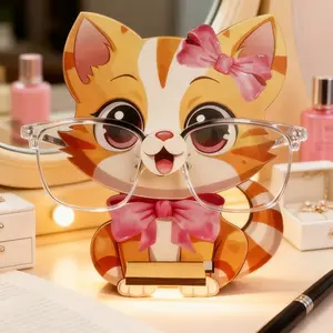 Cute Cat Glasses Stand - Wooden Glasses Stand, Suitable for Home Office, Desk, Party Decoration - Women's Birthday Gift, Desktop Accessories, Fun Design, Glasses Display Stand, Home Decoration, Girly Office Supplies